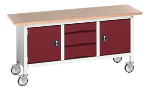 16923222.** verso mobile storage bench (mpx) with cupboard / 3 drawer cab / cupboard. WxDxH: 1750x600x830mm. RAL 7035/5010 or selected
